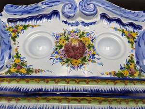 Vintage Vestal Alcobaca Portugal Hand Painted Inkwell