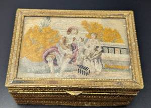 Vintage Needlepoint Topped Trinket Box