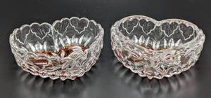 Pair of Heart Shaped Etched Bird Bowls