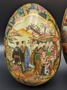Pair of Satsuma Egg Figurines