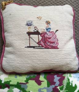 Four Lovely Lady Themed Needlepoint Pillows