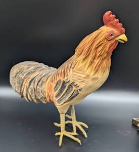 Two Wood Rooster Figurines