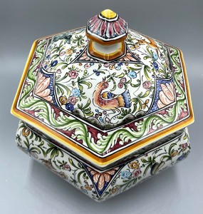 Ceramicas de Coimbraida Hand Painted Lidded Porcelain Vessel from Portugal