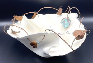 Pretty Pottery Bowl with Metal Leaf Accents by Lois L.
