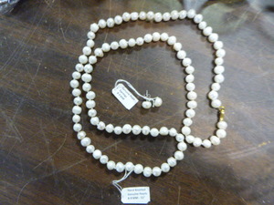 Genuine Pearl Necklace and Earrings