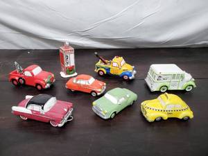 lot 84 image: Collection of Department 56 Car Figurines and Phone Booth Figurine