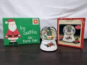 lot 110 image: Pfaltzgraff Musical Snow Globe and to Santa Envelope