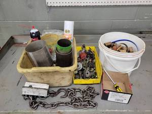 lot 36 image: Bucket of Brass, Hardware, Lifting Chain and More