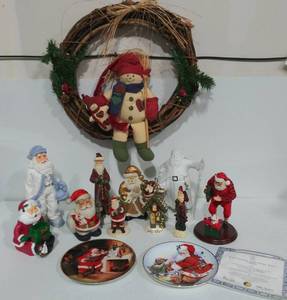 lot 10 image: Snowman Wreath, Santa Figurines, Coca Cola Collectible Plates