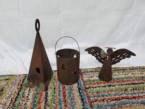 Two Hanging Metal Bells and Christmas Tree Lantern