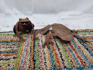 Two Metal Yard Art Frogs