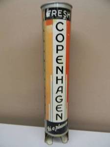 lot 10 image: Vintage Metal FRESH COPENHAGEN Its a pleasure Tobacco Can Metal Display Advertising Dispenser - RARE FANTASTIC PIECE - GREAT DISPLAY PIECE FOR THE CAVE - APPROX 16 - SEE PICTURES