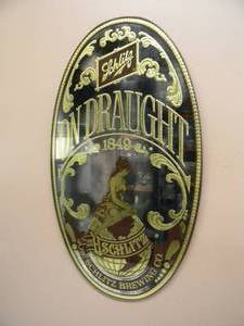 lot 26 image: VINTAGE 1972 - SCHLITZ ON DRAUGHT OVAL BAR SIGN  MIRROR - AWESOME OLD SCHOOL PIECE - APPROX 12 By 20 - NICE - SEE PICTURES