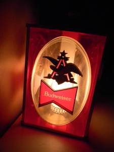 lot 31 image: Vintage Budweiser Beer Hanging 4 Sided Lantern Bar Light - Eagle - FANTASTIC PIECE - NICE - WORKS -  APPROX 18 By 9 - SEE PICTURES