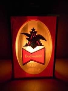 lot 32 image: Vintage Budweiser Beer Hanging 4 Sided Lantern Bar Light - Eagle - FANTASTIC PIECE - NICE - WORKS -  APPROX 18 By 9 - SEE PICTURES