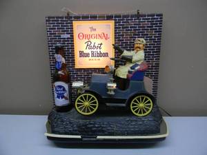 lot 35 image: VINTAGE 1960 PABST BLUE RIBBON BEER JALOPY CAR DISPLAY LIGHTED MOTION SIGN THE ORIGINAL BEER - LIGHTS WORK - AWESOME PIECE - SEE PICTURES
