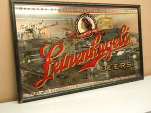 lot 49 image: VINTAGE LEINENKUGELS BEERS BBAR SIGN MIRROR THE LEGEND OF THE NORTH WOODS - FANTASTIC PIECE - NICE - APPROX 42 By 27 - SEE PICTURES