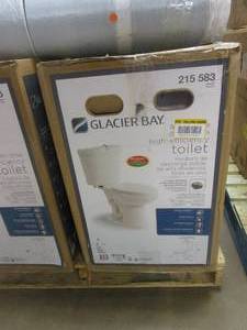 lot 303 image: Glacier Bay 2-piece 1.1 GPF1.6 GPF High Efficiency Dual Flush Complete Elongated Toilet in White, Seat Included (OPEN BOX)