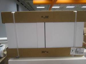 lot 315 image: Hampton Bay Shaker Satin White Stock Assembled Wall Bridge Kitchen Cabinet (30 in. x 18 in. x 12 in.) (NICE CONDITION)