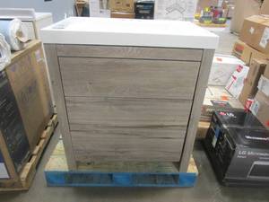 lot 316 image: Glacier Bay Woodbrook 31 in. W x 19 in. D Bath Vanity in White Washed Oak with Cultured Marble Vanity Top in White with White Sink (SIDE CRACKED, SEE PHOTOS)