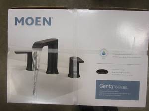 lot 327 image: MOEN Genta 8 in. Widespread 2-Handle Bathroom Faucet in Matte Black (BRAND NEW)
