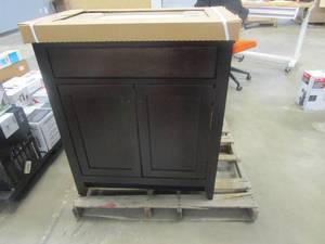 lot 333 image: Glacier Bay Modular 30.5 in. W Bath Vanity in Java with Solid Surface Vanity Top in Cappuccino with White Sink (NICE CONDITION)
