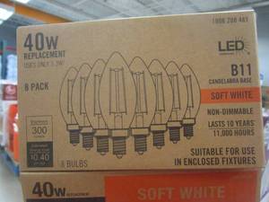 lot 351 image: LOT OF 5 40-Watt Equivalent B11 Non-Dimmable Candle CEC Clear Glass Filament LED Vintage Edison Light Bulb Soft White (8-Pack) (TOTAL 5-8 PACKS)