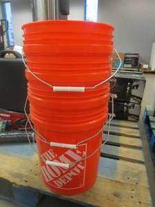 lot 387 image: The Home Depot 5 Gal. Homer Bucket LOT OF 4 (NEED TO BE RINSED OUT)