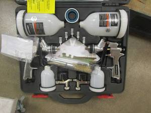 lot 391 image: Husky HVLP and Standard Gravity Feed Spray Gun Kit (CASE CRACKED, GUN KIT APPEARS NEW)
