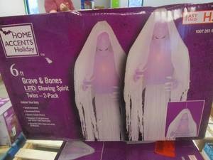 lot 361 image: Home Accents Holiday 6 ft Spirit Twins 2 Pack with 2 Stands Halloween Animatronic (BOXES ARE DAMAGED, OPEN)