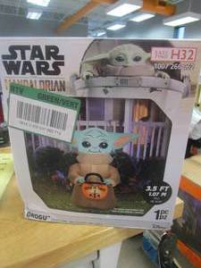 lot 375 image: Star Wars 3.5 ft Grogu with Treat Sack Halloween Inflatable (OPEN BOX)