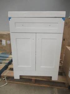 lot 104 image: Glacier Bay Everdean 24.50 in. W x 18.75 in. D Bath Vanity in White with Cultured Marble Vanity Top in White with White Basin - SOLD AS IS