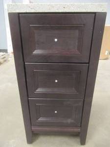 lot 5 image: Glacier Bay Delridge 14 in. W x 30 in. H Bathroom Cabinet in Chocolate with Solid Surface Marble Top in Caramel - SOLD AS IS