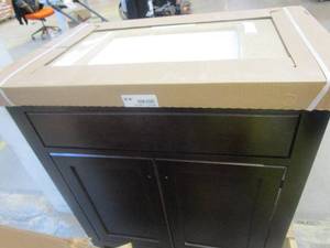 lot 491 image: Glacier Bay Modular 30.5 in. W Bath Vanity in Java with Solid Surface Vanity Top in Cappuccino with White Sink (NICE CONDITION)