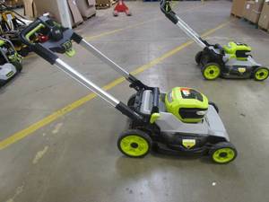 lot 496 image: RYOBI 40V HP Brushless 21 in. Cordless Battery Walk Behind Dual-Blade Self-Propelled Mower  (TOOL ONLY, FOR PARTS ONLY, DOES NOT START)