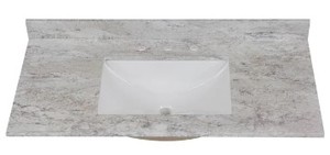 lot 1 image: Home Decorators Collection 43 x 22 Stone Effect Vanity Top in Winter Mist with White Sink - SOLD AS IS