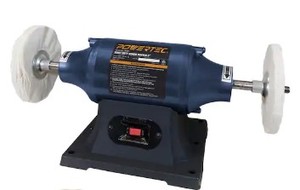 lot 13 image: POWERTEC 6 in. Heavy-Duty Bench Buffer with 2 Extra Thick Spiral Sewn Buffing Wheels - SOLD AS IS