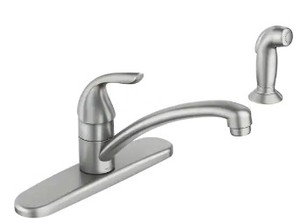 lot 45 image: MOEN Adler Single-Handle Low Arc Standard Kitchen Faucet with Side Sprayer in Spot Resist Stainless - SOLD AS IS