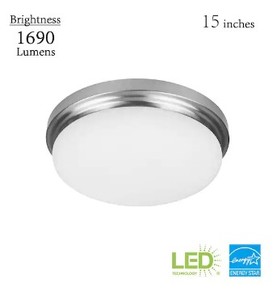 lot 95 image: Hampton Bay Chilton 15 in. 170-Watt Equivalent Brushed Nickel Selectable Integrated LED Flush Mount with Glass Shade - SOLD AS IS