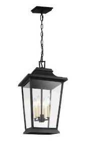 lot 102 image: Generation Lighting Warren Medium 4-Light Textured Black Hanging Pendant with Clear Glass - SOLD AS IS