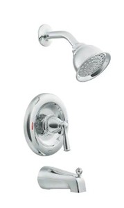 lot 134 image: MOEN Banbury Single-Handle 1-Spray Tub and Shower Faucet with Valve in Chrome - SOLD AS IS