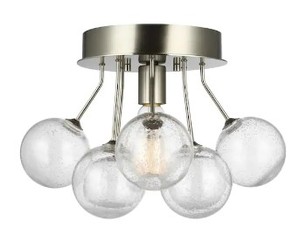 lot 155 image: Generation Lighting Bronzeville 15 in. 1-Light Brushed Nickel Semi-Flush Mount with Seeded Glass Globes - SOLD AS IS