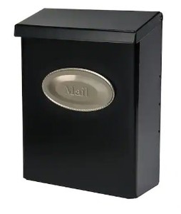 lot 66 image: Gibraltar Mailboxes Designer Black with Satin Nickel, Medium, Steel, Locking, Wall Mount Mailbox - SOLD AS IS