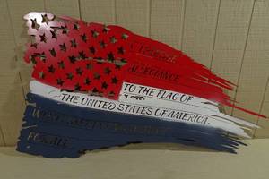 lot 76 image: Pledge of Allegiance Laser Cut Flag Metal Sign