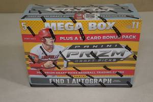 lot 136 image: 2021 Panini Prizm Draft Picks Mega Box of Baseball Card Packs