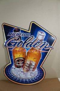 lot 220 image: Michelob Golden Draft Beer Embossed Metal Bar Sign