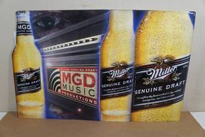 lot 222 image: Miller Genuine Draft Music Productions Embossed Metal Bar Sign