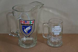 lot 233 image: Glass Beer Pitcher with Schmidt Beer Mug