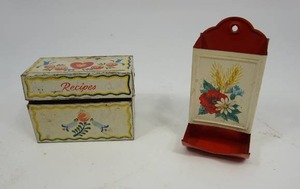 Wall Mount Tin Match Box Holder and Recipe Card Tin