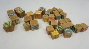 Vintage Wooden Alphabet Blocks Pictures Numbers Letters Animals